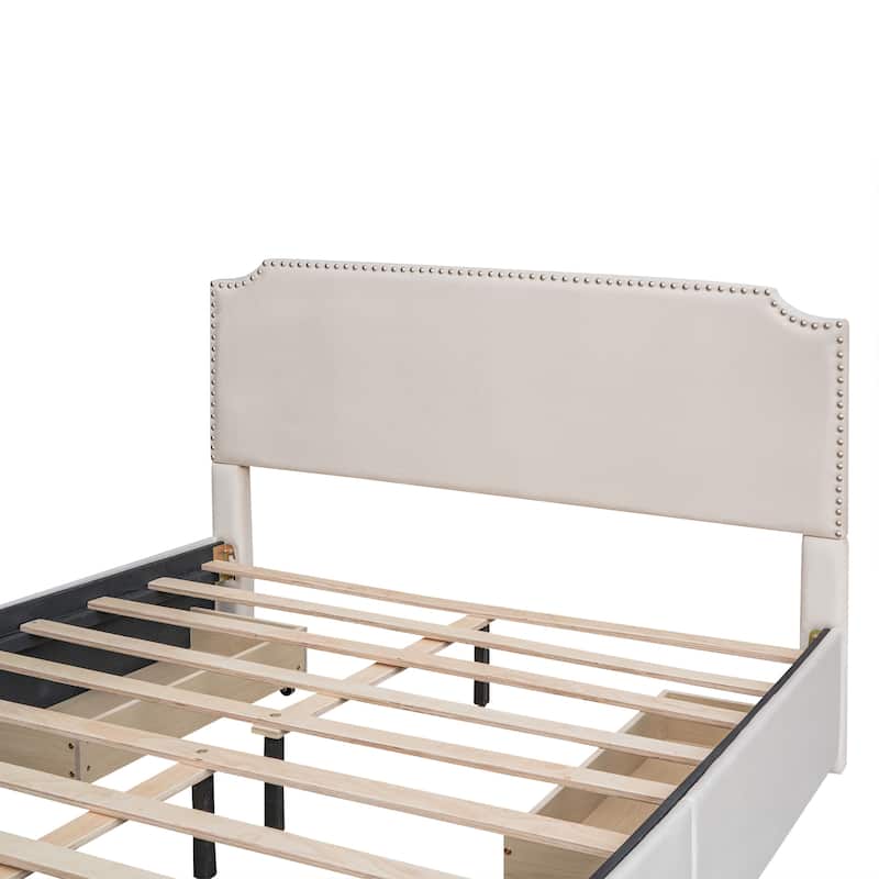 Upholstered Platform Bed with Stud Trim Headboard and Footboard