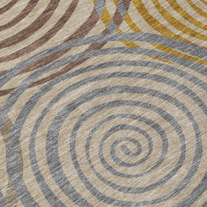 Machine Washable Indoor/ Outdoor Contemporary Swirls Chantille Rug