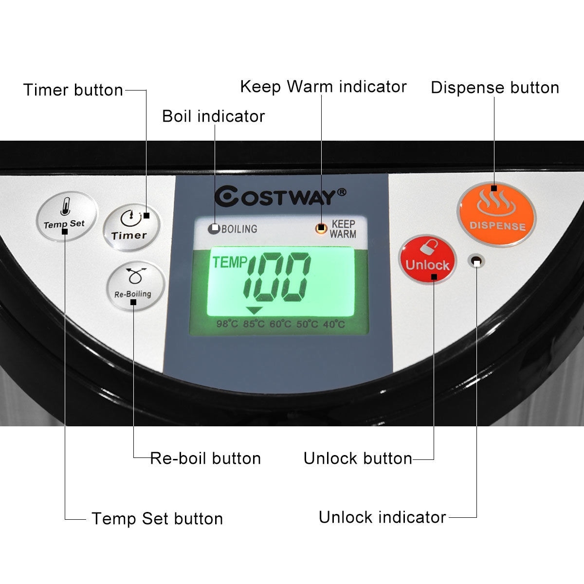 Costway 5-Liter LCD Water Boiler and Warmer Electric Hot Pot Kettle -  9''X12''X16'' - On Sale - Bed Bath u0026 Beyond - 20546014