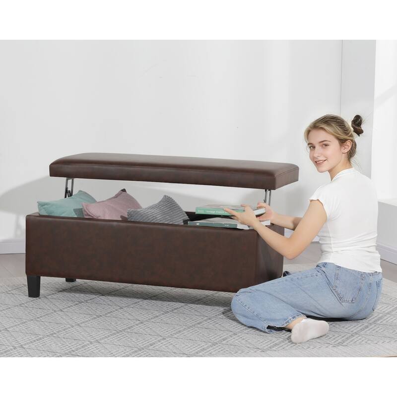Adeco Velvet Storage Ottoman Bench Rectangular Footstool Lift Top