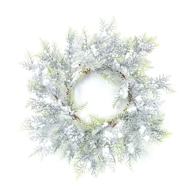 Flocked Cedar Wreath 15"D - Green