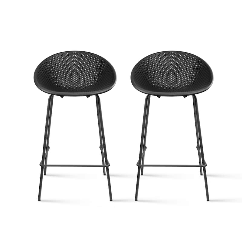 Set of 2 26-inch Contemporary Eiffel Dowel DSW Counter Height Stool Barstool With Backs For Kitchen Home Side Break Room - Black