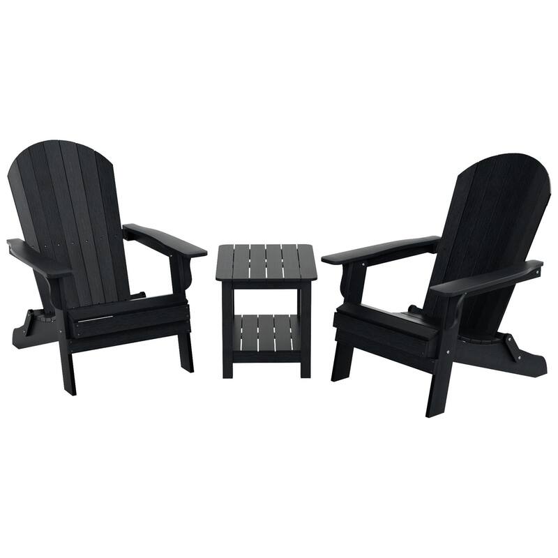 Vineyard HIPS Outdoor Folding Eco-Friendly All Weather Seashell Adirondack Chairs with Side Table (3-Piece Set)