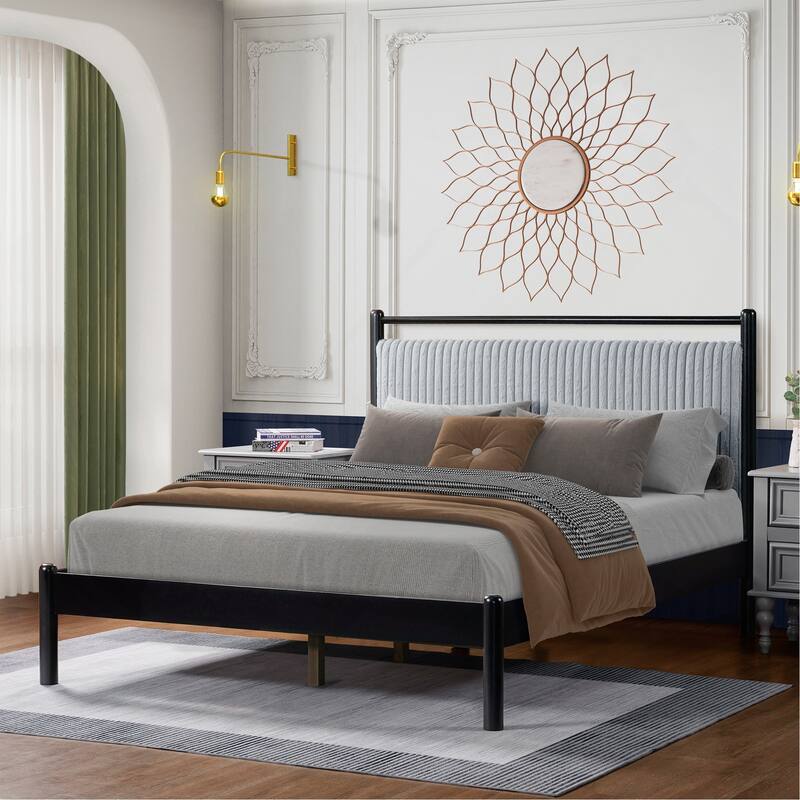 Luxurious Bed with Headboard for Optimal Comfort - Black+Grey-Full size
