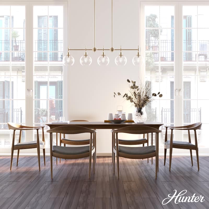 Hunter Xidane 5 Light Linear Chandelier - Dining Room, Kitchen Island - Contemporary, Transitional, Mid-Century Modern - 5-Light