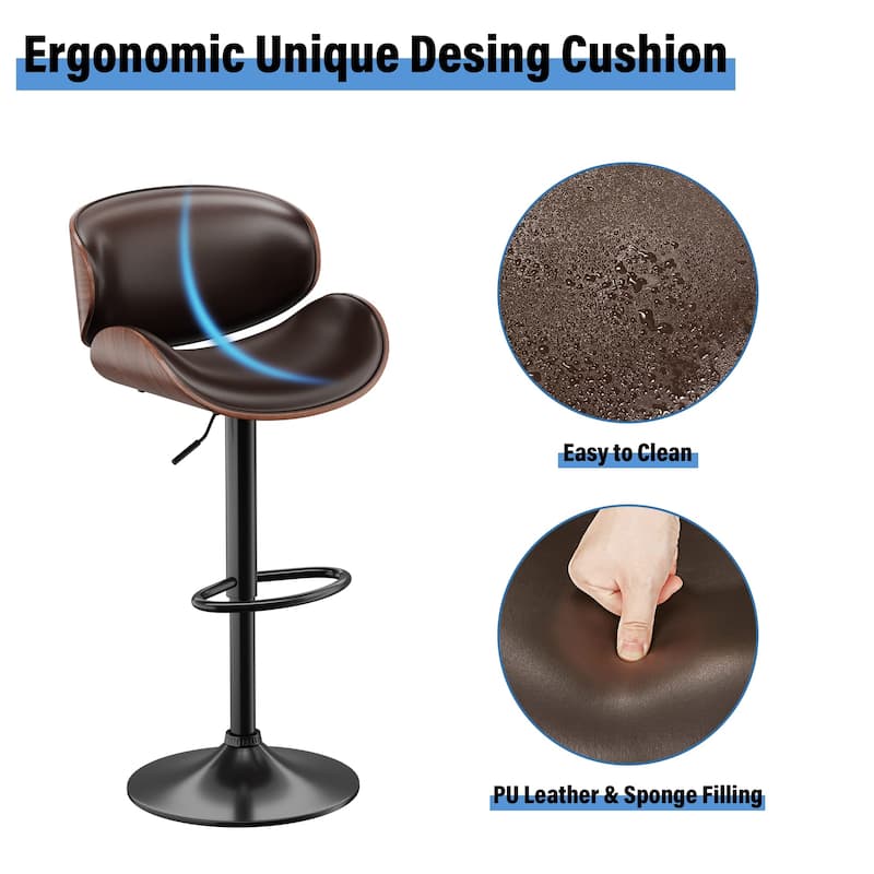 Bar Stools Adjustable Height Swivel Faux Leather Armless Barstools