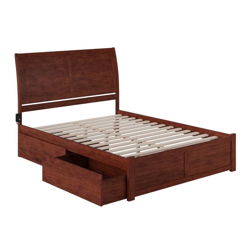 Portland King Platform Bed with Footboard and 2 Drawers in Walnut