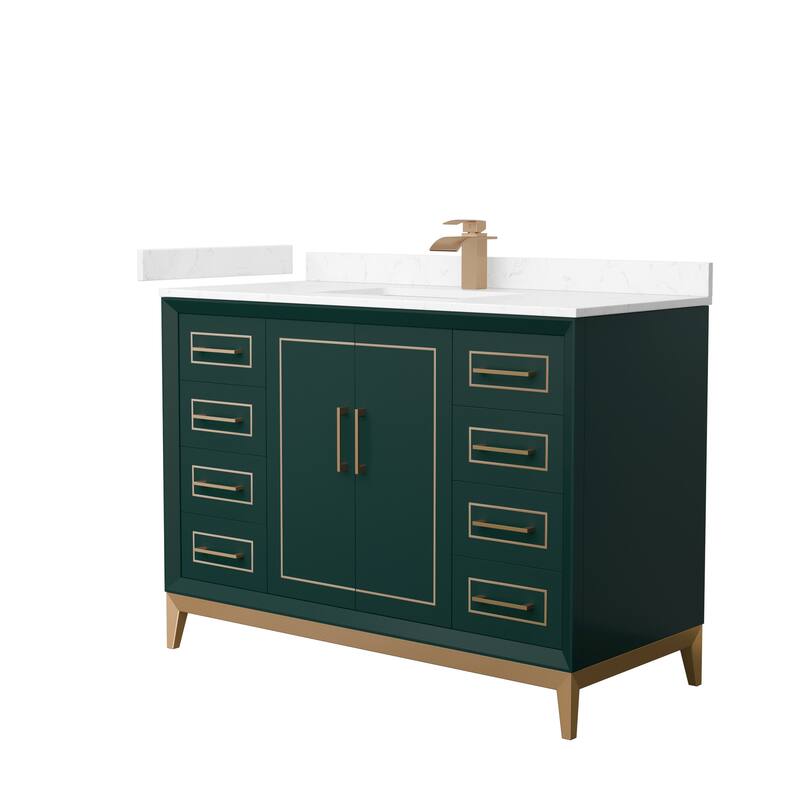 Marlena 48-Inch Single Vanity Set, Cultured Marble Top - Green, Bronze Trim, Carrara Cultured Marble Top