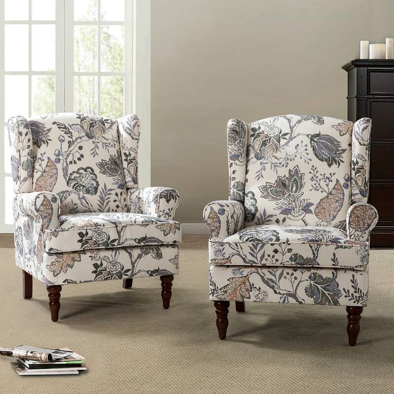 Epimethis Traditional Wingback Armchair with Foam-filled Seat and Turned Legs Set of 2 by HULALA HOME
