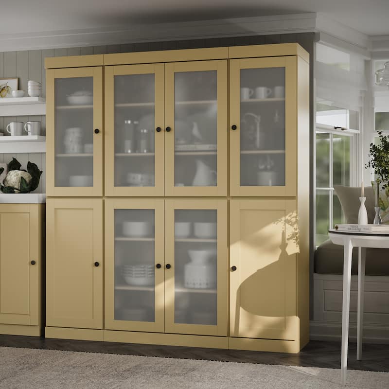 Palace Imports 100% Solid Wood 65" Pantry Cabinet with Frosted Glass, Shaker Doors and Adjustable Shelves - Yellow