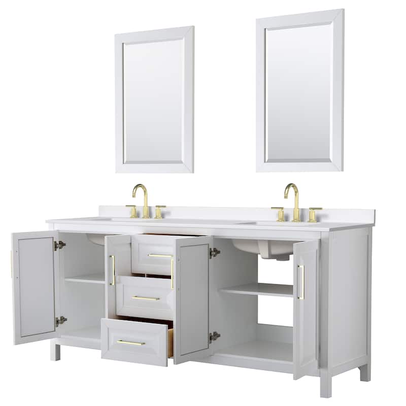 Daria 80-inch Double Vanity, 3 Hole Quartz Top, 24-inch Mirrors