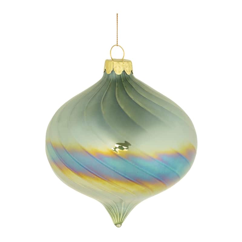 Iridescent Swirled Glass Christmas Ornaments - 4.5" - Green - 6ct