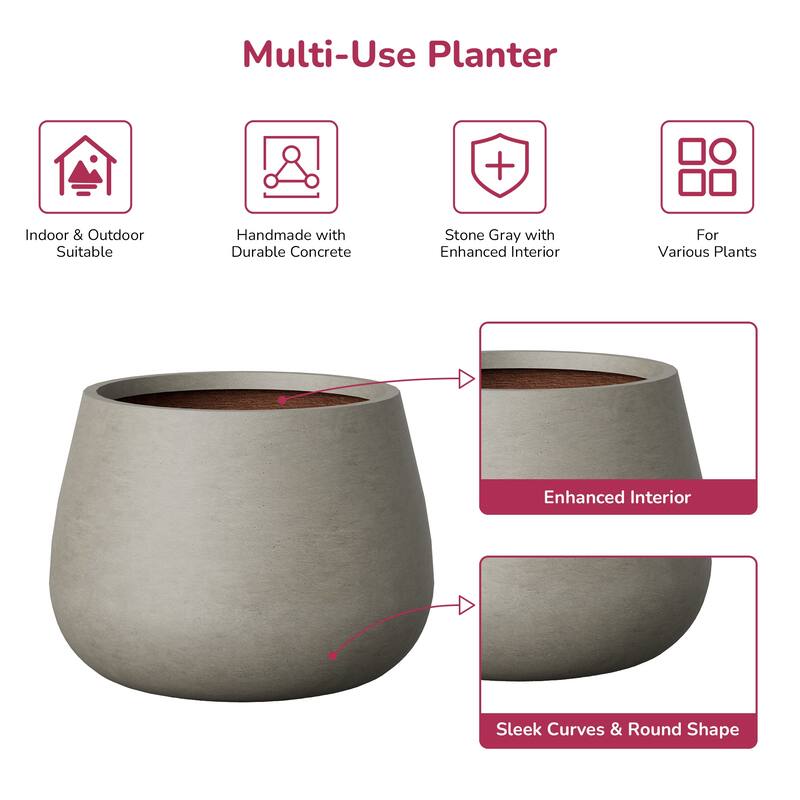 Concrete Round Planter with Drainage Holes for Indoor & Outdoor