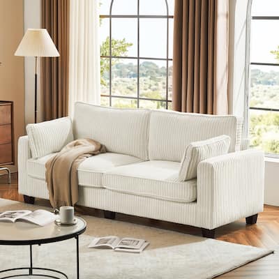 81" Modern Corduroy 3 Seater Sofa, Polyester Rectangle Upholstered Sofa for Livingroom - 81"W X 33"D X 26"H