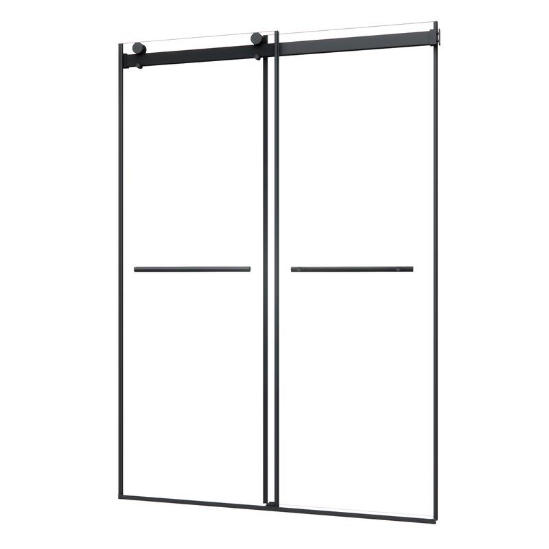 Altair Belizzi By Pass Frameless Shower Door in Matte Black Finish with Clear Glass