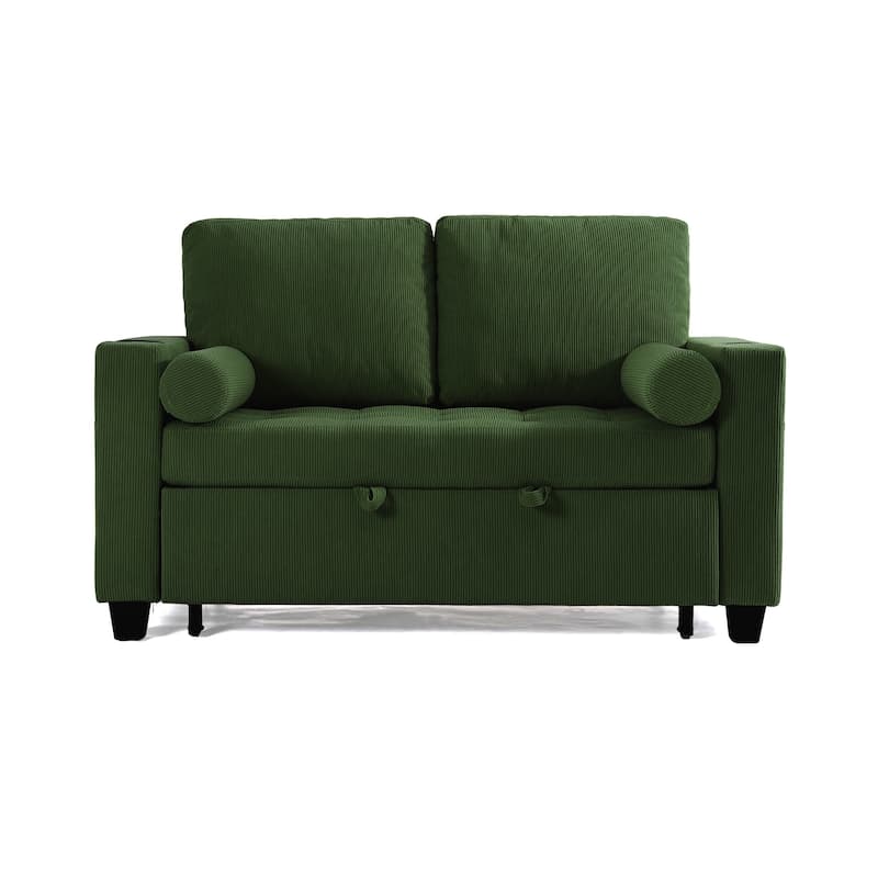 Corduroy Convertible Loveseat Sofa Bed Recliner with Cup Holder, USB Ports & Storage