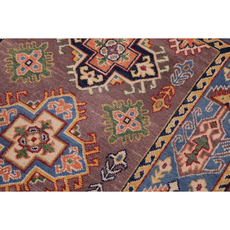Southwestern Kazak Rose Gray/Light Blue Wool Rug - 3'3'' x 5'1''
