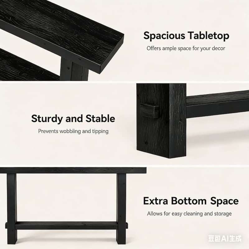 63-Inch Solid Wood Console Table with shelf