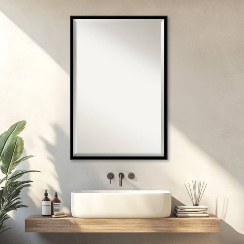 Incline Beveled Wood Framed Bathroom Vanity Wall Mirror