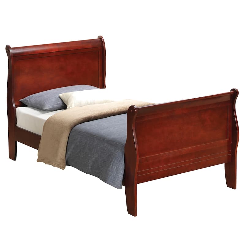 Wooden Sleigh Twin Platform Bed - 87" - Brown