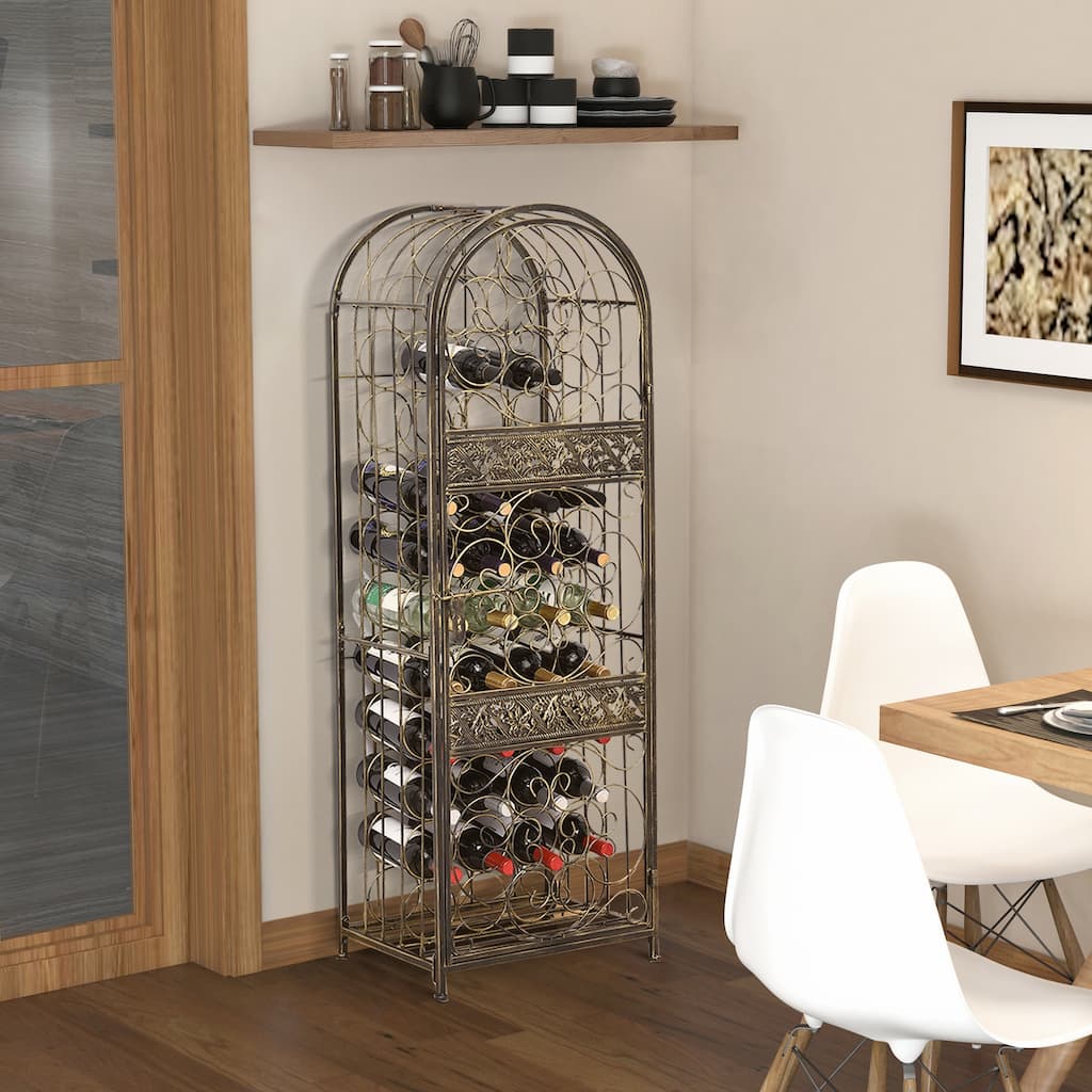 Wine Bakers Rack with Sliding Latch Door, Liquor Rack Freestanding Floor, Iron Wine Display Rack for Living Room