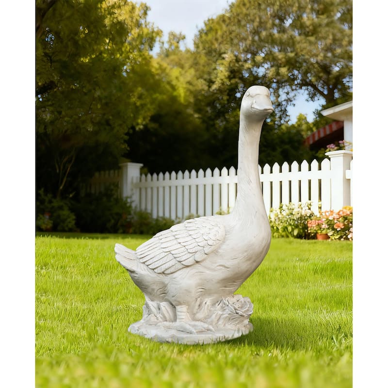 Glitzhome 20"H MGO Faux Bronze / White Goose Garden Statue