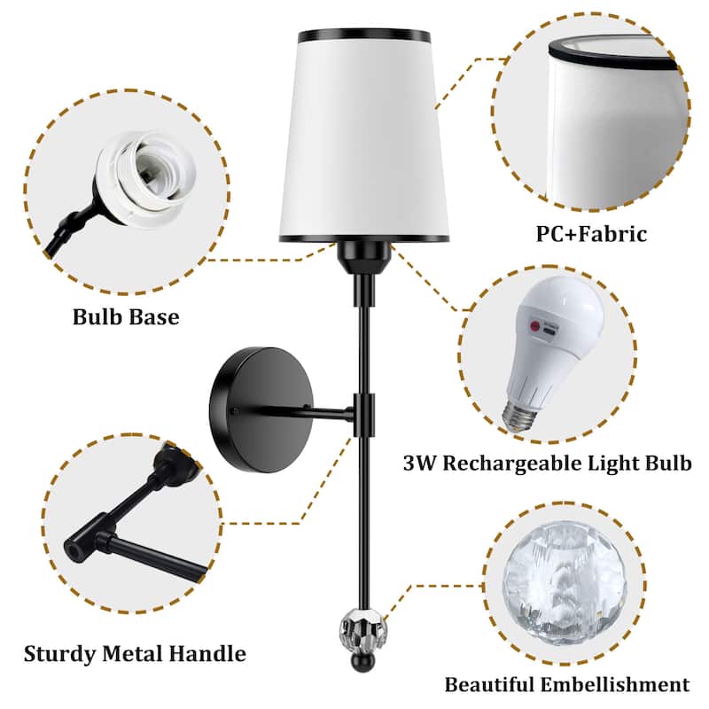 2-Pack Wireless Sconces, 3 Dimmable Whites & 12 RGB Colors, Remote