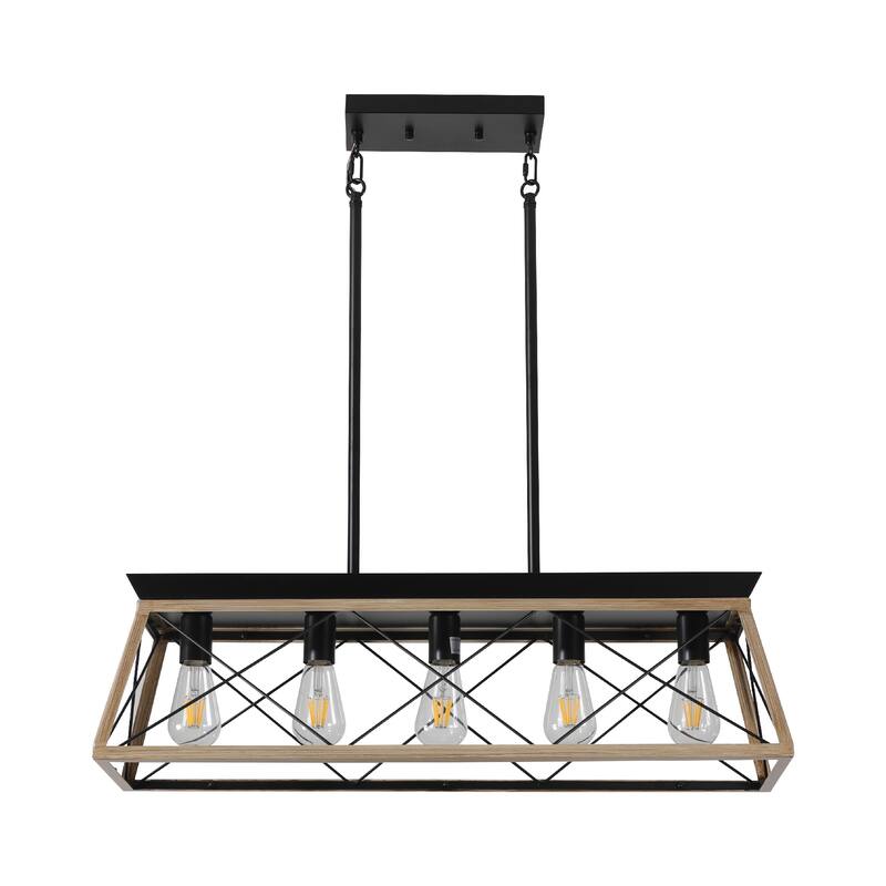 32" Industrial 5-Light Pendant Chandelier, Modern Metal Cage Design, Adjustable Hanging Light for Dining Room (No Bulbs)