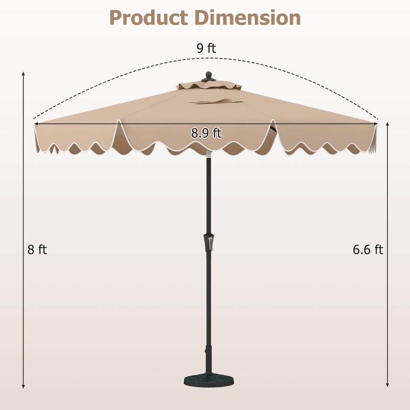 10 FT Patio Umbrella 2-Tiers Scalloped Outdoor Table Market Umbrella