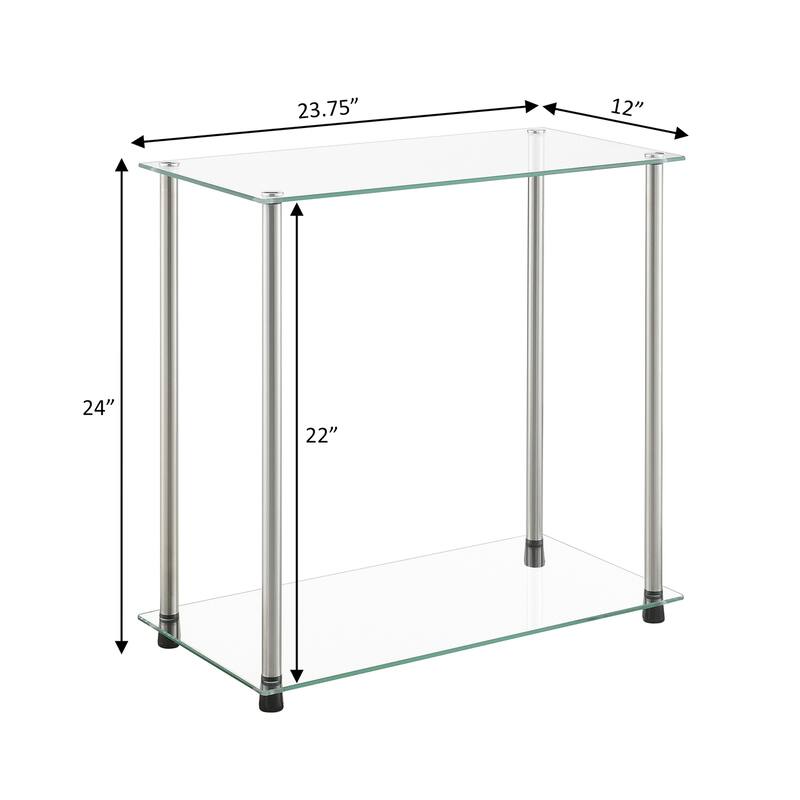 Glass 2 Tier Chairside End Table, Sleek Narrow Side Table with Clear Glass Shelves and Sturdy Stainless Steel Legs - 24