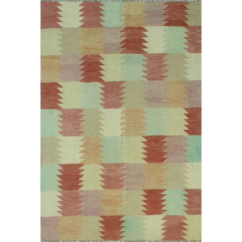 Sun Faded Flatweave Bashshar Red/Beige Rug - 6'5" x 9'9"