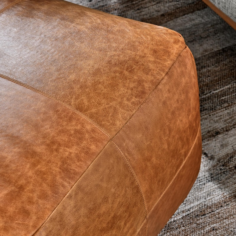 Cheyenne Genuine Leather 24" Square Brown Pouf by Kosas Home