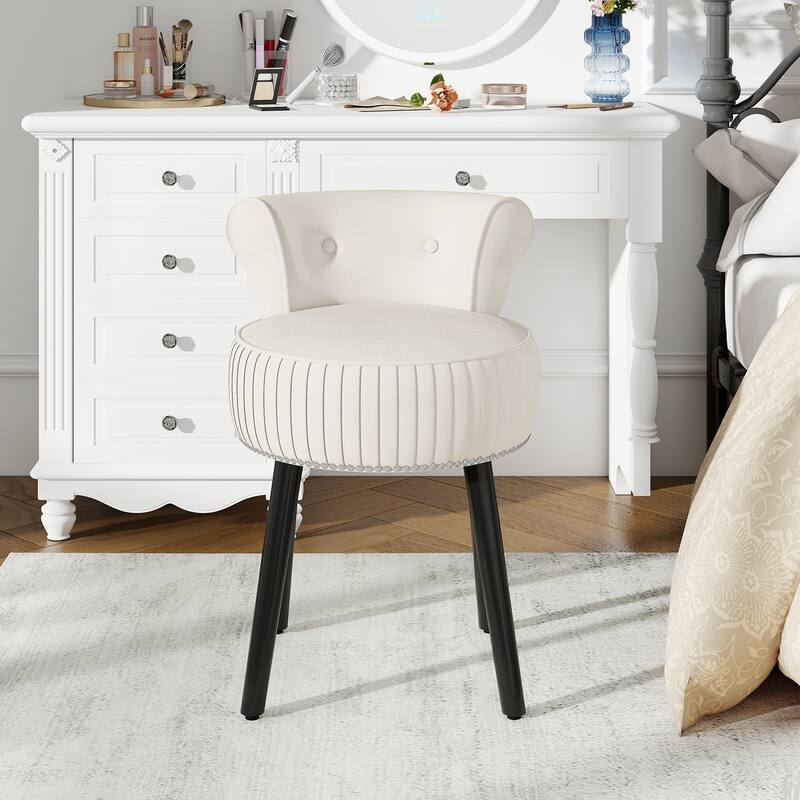 Gymax Velvet Vanity Chair w/ Back Tufted Low Back & Solid Wood Legs