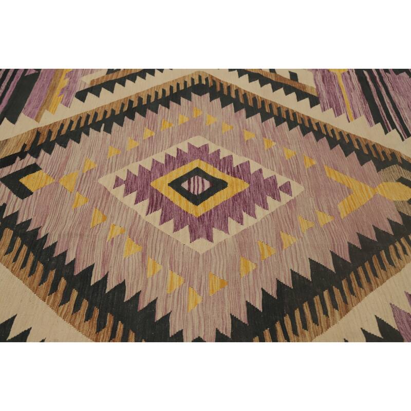 Hand Woven Oriental 100% Wool Carpet Southwestern Medallion Purples Kilim Area Rug - 12' 9'' X 10' 0''