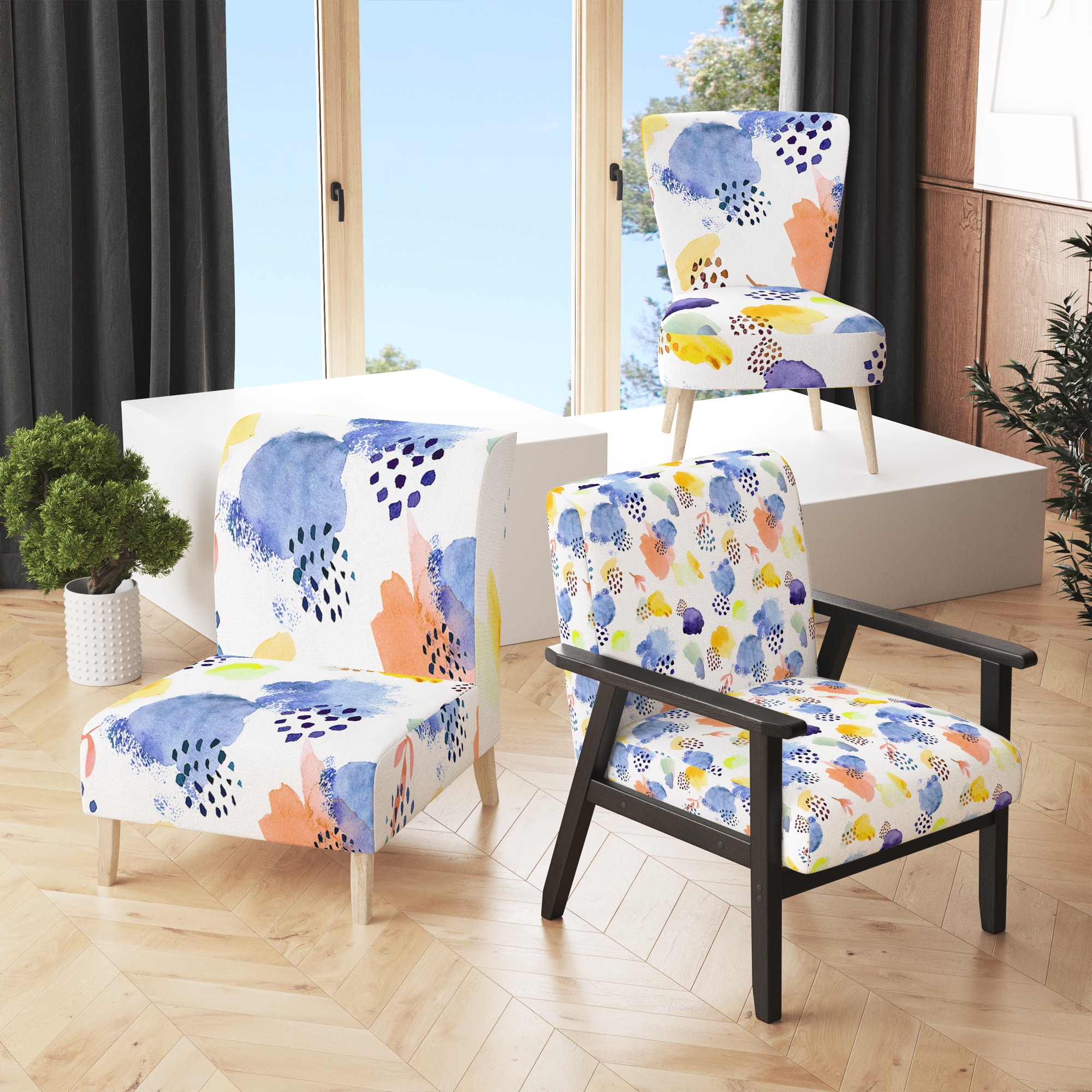 Printed accent shop chairs with arms