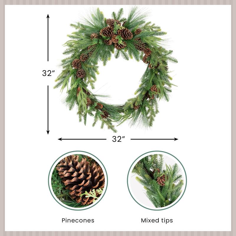 Pinecones and Mixed Foliage Artificial Christmas Wreath - 32" - Unlit