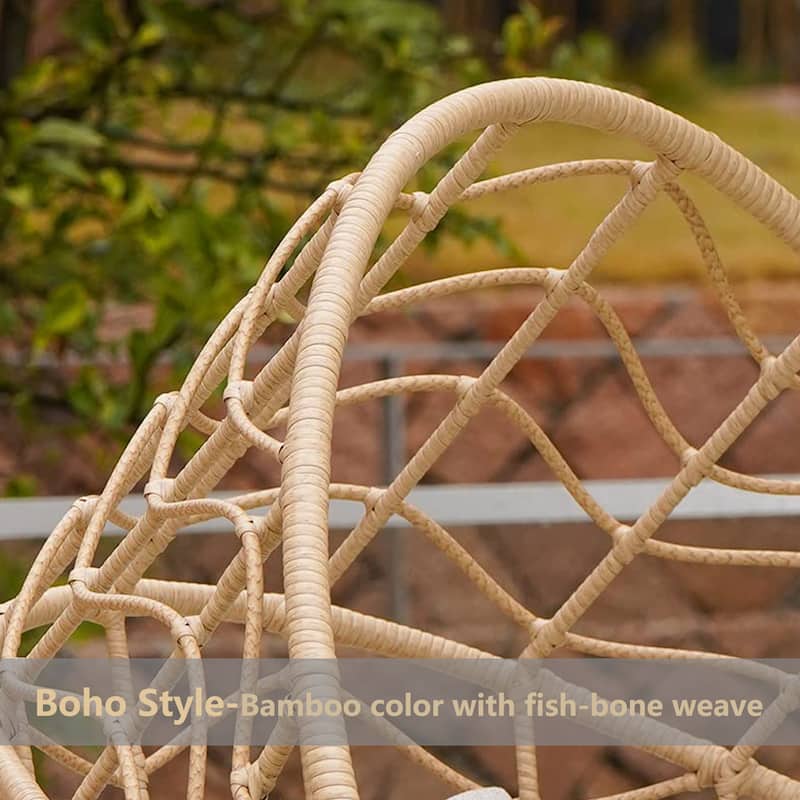 Oversized Wicker Egg Chair with Cushion Backyard Back Porch, Tan