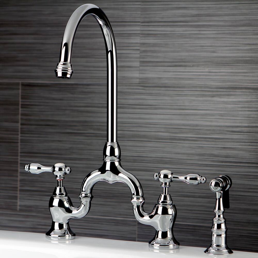 Kingston Brass Tudor Bridge Kitchen Faucet with Brass Sprayer