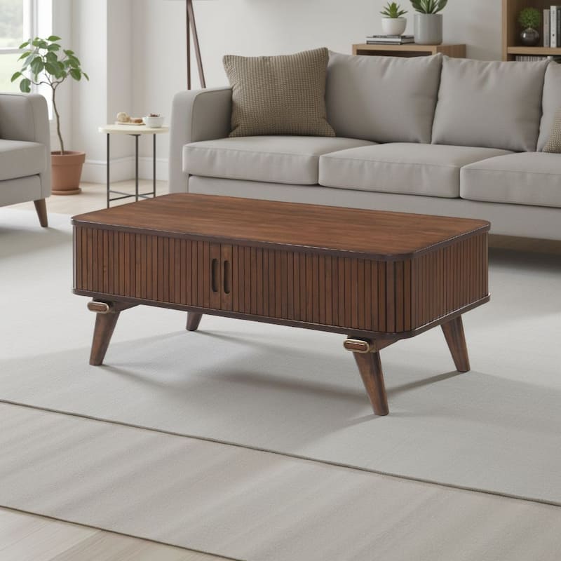 Manny Coffee Table, 2 Tambour Doors, A-Frame Walnut Brown 48 Inch