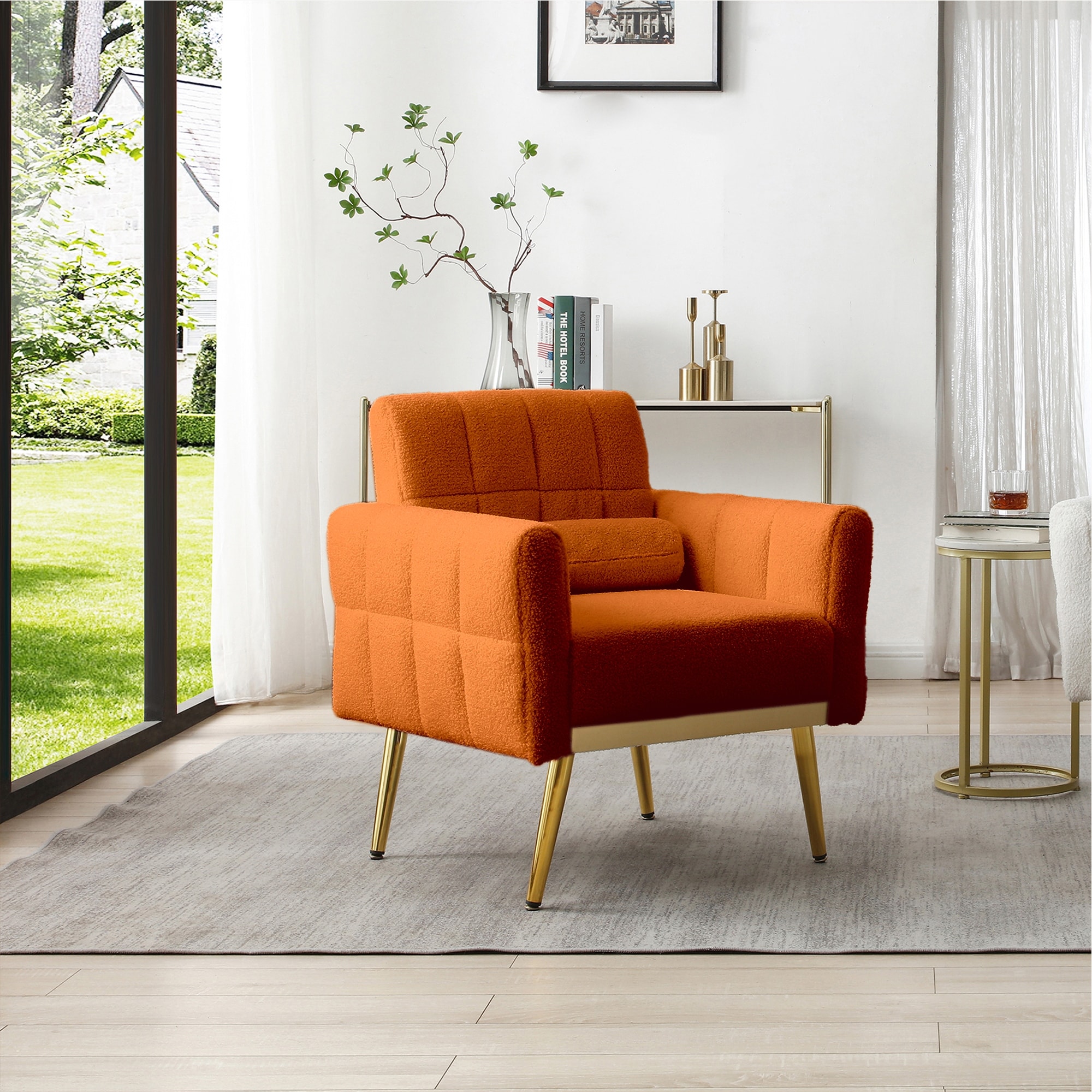 Teddy Accent Chair with Waist Pillow Mid Century Reading Arm