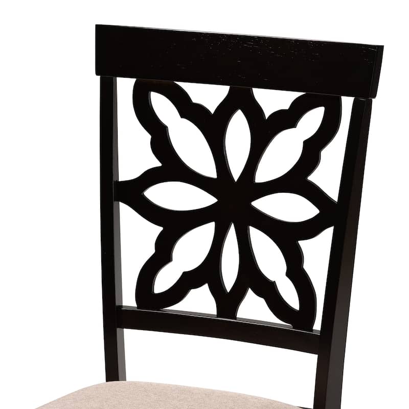 Modern Dining Chair Set - 2 Piece Fabric Upholstered Chairs - Dark Brown Wood Finish