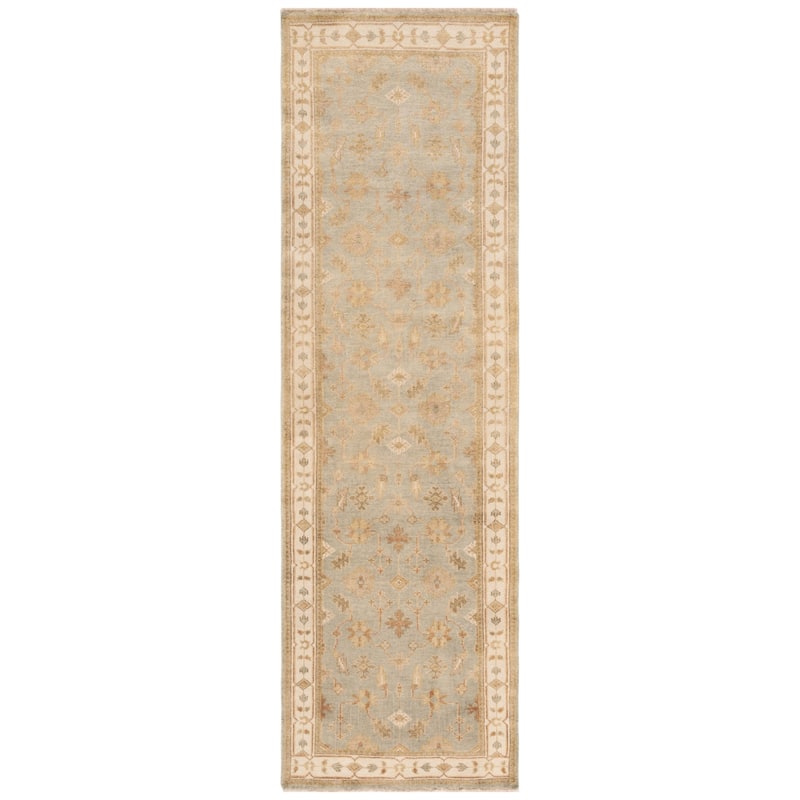 SAFAVIEH Couture Hand-knotted Oushak Rumiko Traditional Oriental Wool Rug - 3' x 10' Runner - Soft Green/Ivory