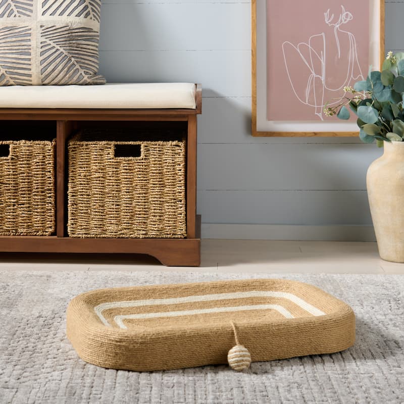 SAFAVIEH Home Natural Ivory 16"W x 24"L x 4"H Cat Scratch Toy SquareJute Bed - 16''W x 24''L x 4''H