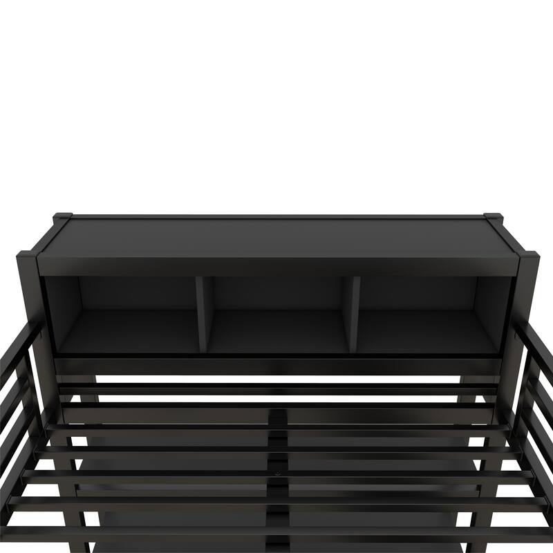 Full Size Metal Loft Bed with Wardrobe, L-Shaped Desk, Storage Cubes and Shelves
