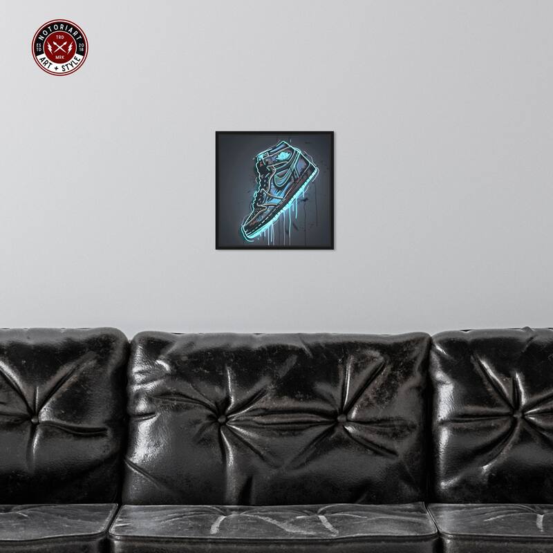Notoriart Blue Glow Sneaker Framed Sneaker 1 Piece Canvas Wall Art