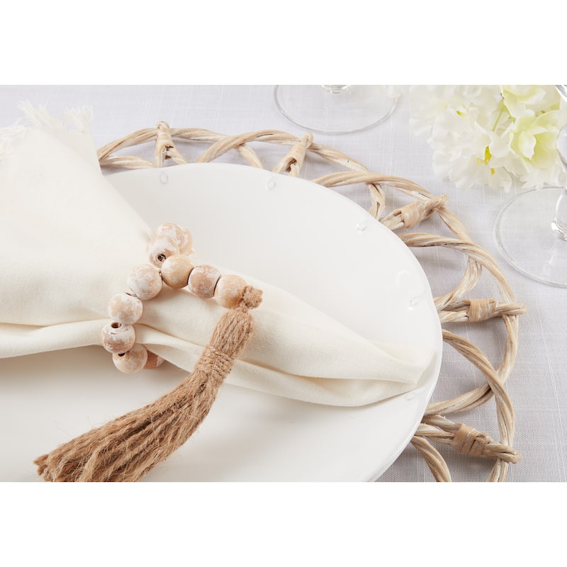 Tassel Napkin Rings With Wood Bead Design (Set of 4)