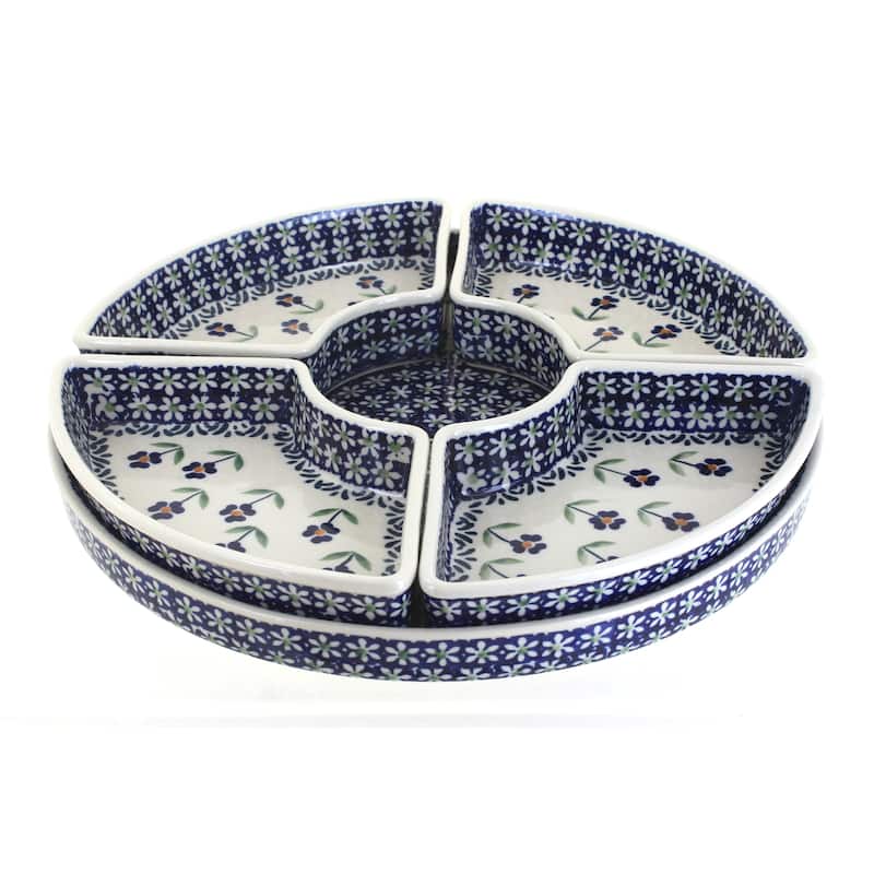 Blue Rose Polish Pottery N008 Manufaktura Tray with 4 Plates