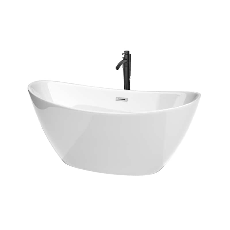 Wyndham Collection WCBTE652060-ATP Dorrit 60" Free Standing Acrylic - White / Polished Chrome Trim / Matte Black Faucet