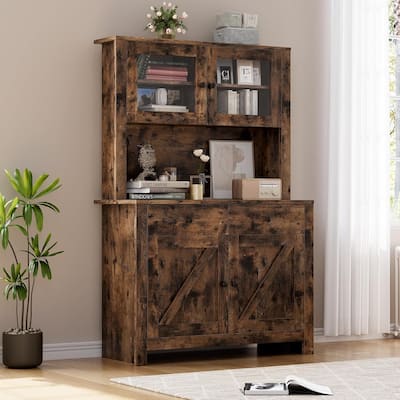 Freestanding Kitchen Pantry Cabinet with Microwave Stand & Buffet Cupboard, Adjustable Shelves for Dining Room
