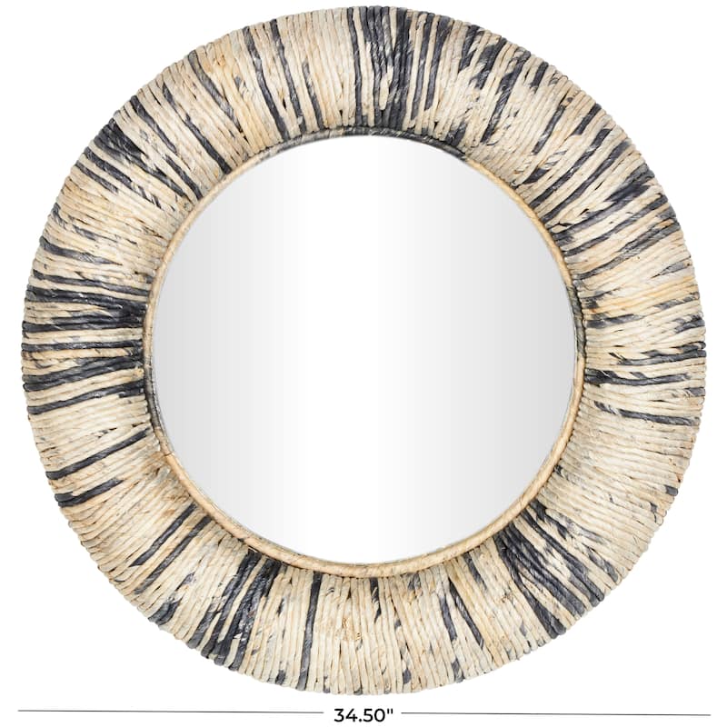 Banana Leaf Room Wall Mirror with Coiled Frame and Blue Accents - Gray - Roche River Decor